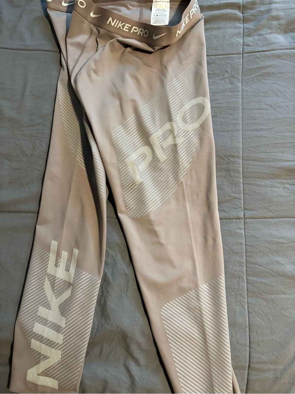 Nike Pro Men's Compression Pants - Taupe Gray with Light Logo